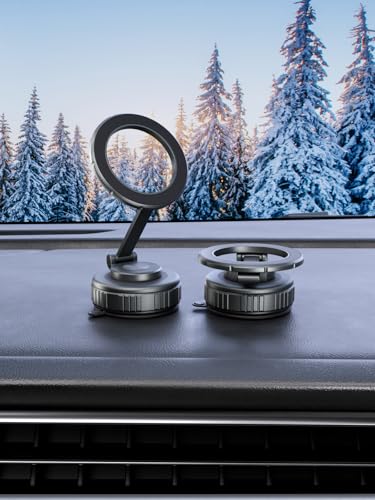 Image of CableCreation Magnetic Phone Holder Mount - 360 Rotation Vacuum Suction Cup, Compatible with MagSafe iPhones 12-15 & Android, Foldable Car /Home /Office Multi-Surface Sticky Phone Mount