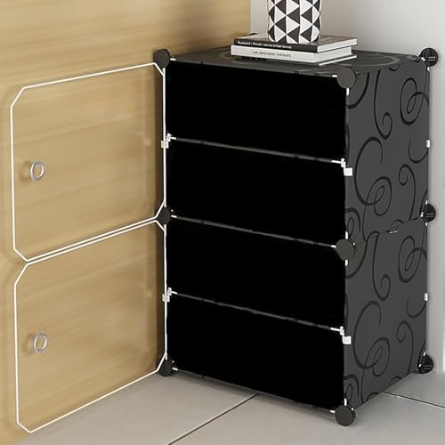 Image of KRISHYAM DIY Plastic Shoe Rack with Door Cover | 4 Layer Foldable Shoes Rack for Home | Dustproof Chappal & Slipper Stand | Multipurpose Organizer for Entryway & Bedroom(4 Shelves-2 Door (Black))