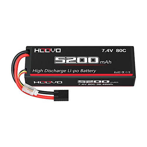 HOOVO 2S 7.4V 5200mAh 80C Lipo Battery Hard Case with Tr Plug Connector for RC Car Vehicle Truck Buggy Losi Tr Slash Buggy Team Associated