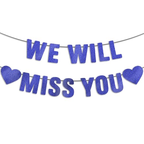 Image of Pre-strung We Will Miss You Banner - Navy Blue Glitter, Happy Retirement Going Away Party Decorations, Farewell Coworker Leaving Goodbye, Graduation, Good Luck Army Party Sign