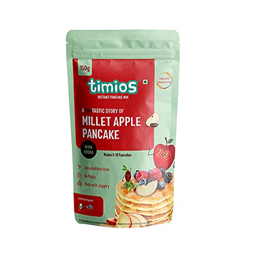 Image of Timios Organic No Maida Millet Pancake Mix-Apple with Cocoa|Made with Whole Grains, Jaggery and Sprouted Nutrition| Instant and Healthy Breakfast,300gm