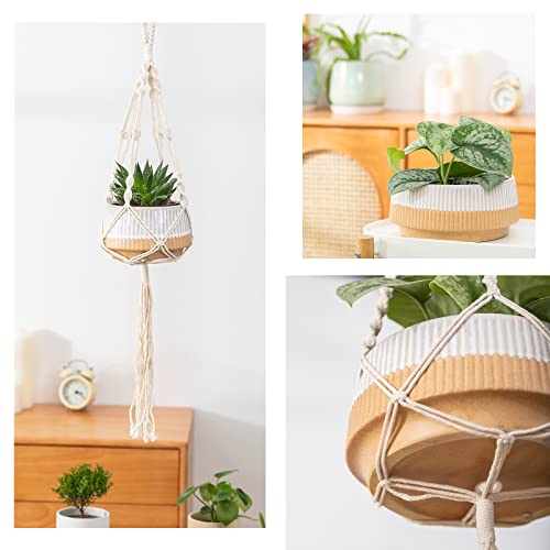 Tamaykim Ceramic Hanging Planter With Macrame Hanger, 9 Inch + 6 Inch Flower Pots With Rope And Hooks, Plant Hanger Containers For Indoor And Outdoor Garden Plants, Set Of 2 #TOP4