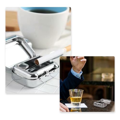 Taschenaschenbecher Geruchsdicht aus Edelstahl (6x4x2cm) – Mobiler Aschenbecher für Unterwegs, Outdoor & Reisen | Ultra-Kompakt, Leicht & Geruchssicher