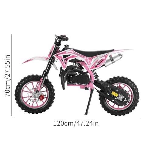 49cc Pink Dirt Bike for Kids, Gas Powered 2 Stroke Mini Motorcycle with Pull Start, 25Mph High Speed, Front Rear Disc Brakes, 10 Inch Off Road Tires, Motocross Pit Bike for Boys and Girls (Pink)