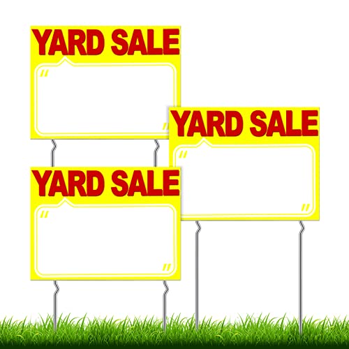 Amyhill Yard Sale Signs with Stakes Double Sided 12" X 16", Yellow