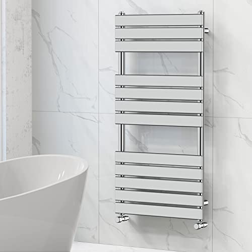 NRG Designer Bathroom Flat Panel Heated Towel Rail Radiator Modern Central Heating Warmer Wall Mounted Ladder Rad 1200×600mm Chrome