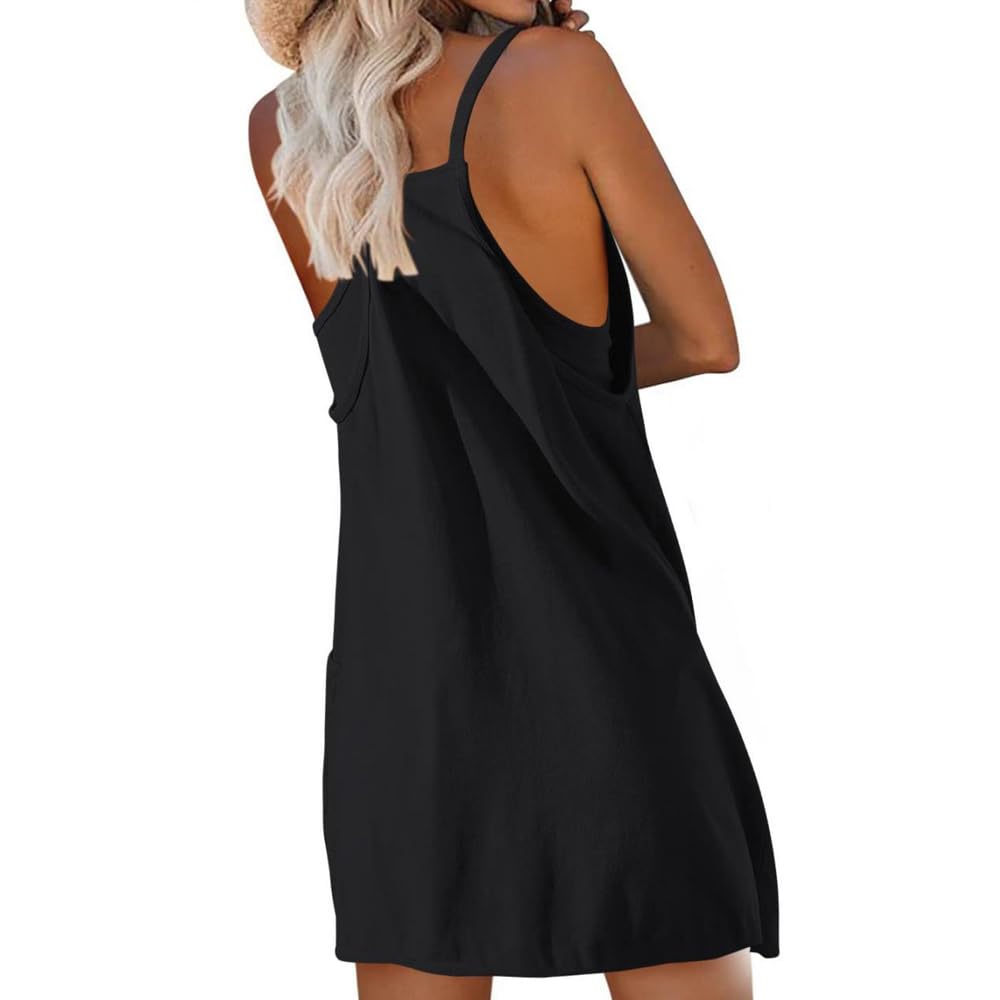 Vestito Senza Maniche Donna Elegante Abito Cerimonia Scollo a V Vestiti Eleganti Corto Estivo Abito da Cocktail Casual Vestito con Tasche Mini Abito da Sera Festa