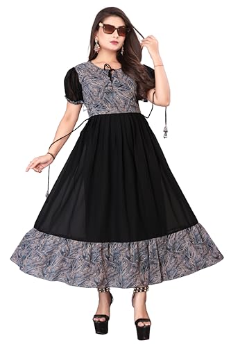 Image of eightone Floral Printed Cotton Frock for Women | Fit and Flare Midi One Piece Dress | Casual Western Dress for Women