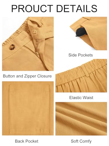 Image of Runcati Mens Casual Pants Elastic Waist Linen Dress Lightweight Straight-Legs Loose Fit Summer Beach Yoga Trousers