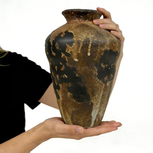 Rustic Ceramic Vase for Farmhouse Decor 9 Inch Handmade Distressed