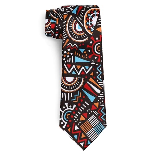 ASVP Shop African Print Tie – Tribal Necktie for Men | Dashiki-Inspired Kwanzaa Black History Juneteenth Heritage Wear (Black Geometric Tribal Print)