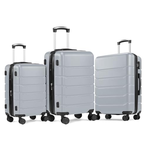 Image of NEWBULIG 3 Piece Luggage Set, Expandable Suitcase with Spinner Wheels | ABS Hard Shell, Lightweight, Travel Suitcases, TSA Lock, Rolling, Business Trips and Vacations, 20 /24 /28 Inch, Black