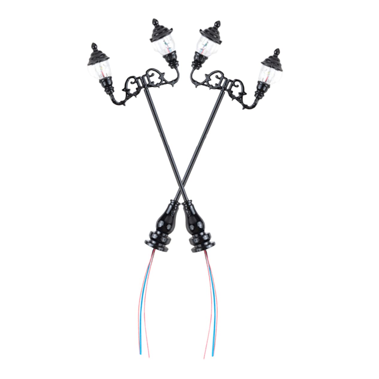 Uonlytech 2Pcs Miniature Sand Table Lights Double Head Street Lamps for DIY Landscape Decor Safe Material for Model Trains Garden and Creative Projects