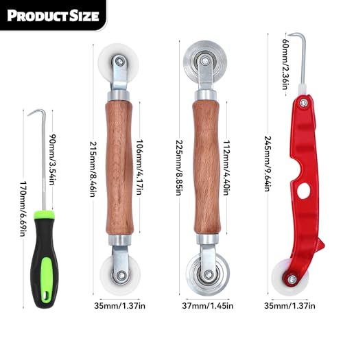 Piuluvor® Werkzeug Doppelrad 4er Set, Werkzeug Einzieher Einroller Doppelrad Dichtungseinroller mit Holzgriff Spline Roller Einroller Fliegengitter Reparatur