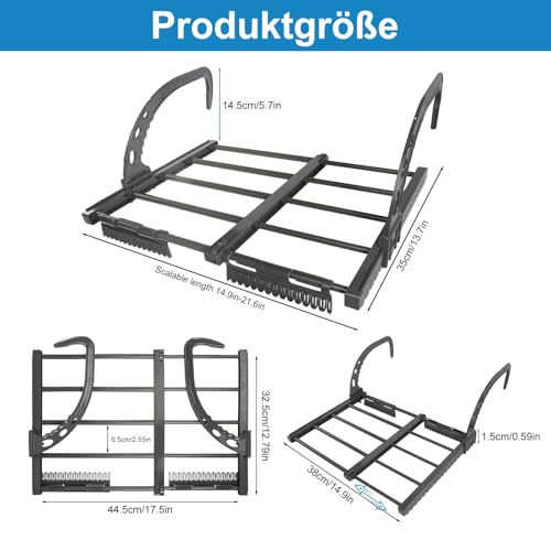prota Balkon Wäschetrockner, Wäscheständer Klappbar Ausziehbar bis zu 38-55 cm, Klein Balkonwäschetrockner mit Sockenclip, Heizkörpertrockner für Badewanne Heizkörper Balkon