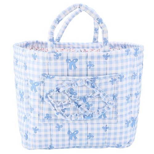Image of Quilted Fabric Basket Foldable Car Storage Boho Floral Laundry Basket Hamper for Nursery Bedroom & Living Room | Organize Clothes Toys (Bow)