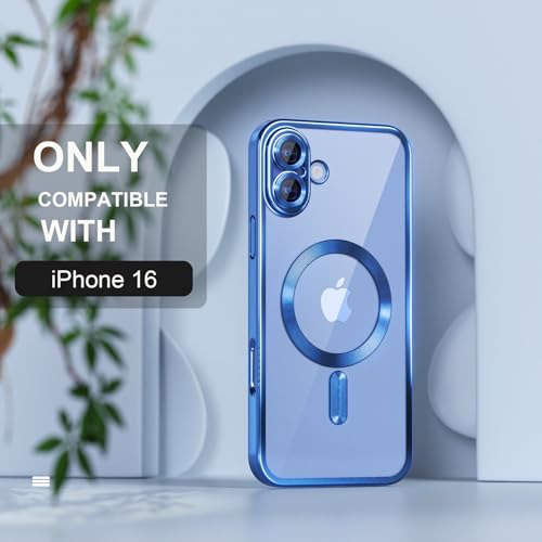 Image of Misea Magnetic for iPhone 16 Case Compatible with MagSafe | [Never Yellowing] [Military Drop Protection] Full Camera Lens Protector Plating Soft Clear Phone Case for Women, Deep Blue