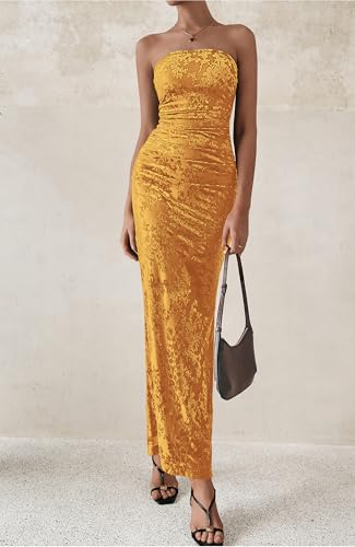 Image of BTFBM Women's Summer Maxi Tube Dress Strapless Side Slit Long Floral Bodycon Dress Elegant Party Cocktail Dresses