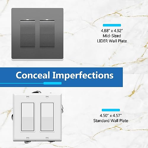 Image of LIDER Decorator Switch Cover, Screwless Wall Plate, Mid-Size 2-Gang 4.88 inch x 4.92 inch, LSWP-32M-SG, UL Listed, Thermoplastic, Matte Space Gray, 1-Pack