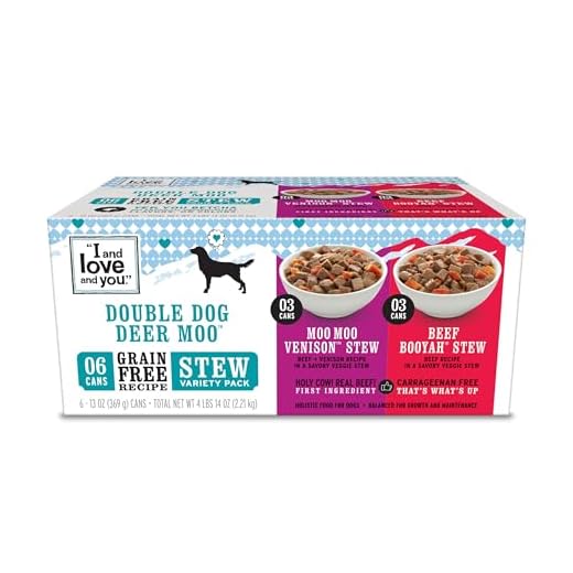 I AND LOVE AND YOU Wet Dog Food - Double Dog Deer Moo Variety Pack - Beef + Venison, Grain Free, Filler Free 13oz can, 6pk