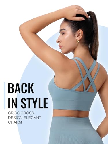 Sports Bras for Women High Support, Multipack Padded Supportive Criss Cross Back Wireless Running Yoga Workout Bra 3/5 Pack4