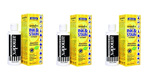 Amodex Ink and Stain Remover â€“ Cleans Marker, Ink, Crayon, Pen, Makeup from Furniture, Skin, Clothing, Fabric, Leather - Liquid Solution - 4 fl oz Bottle - (Pack of 3)