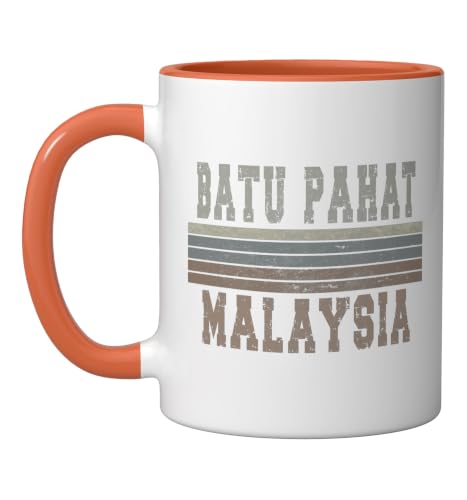Retro Batu Pahat Malaysia Ceramic Mug, Orange/White, 11oz