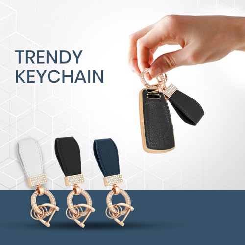 Image of Keyzone Litchi Leather TPU Key Cover & Keychain for Q5, A5, A8, Q7, A4, A6 3-Button Smart Key (White)