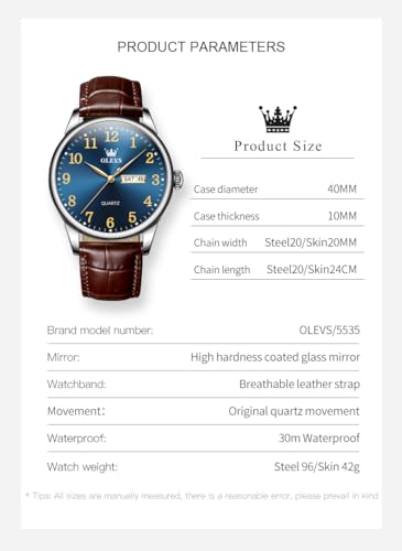 Image of OLEVS Watch Men Mens Watches Watches for Men Leather Band Classic Brown Leather Watch Men, Analog Watch Men, Black Mens Leather Watch, Dress Waterproof Large Face Mens Watch,Relojes para Hombres Watch