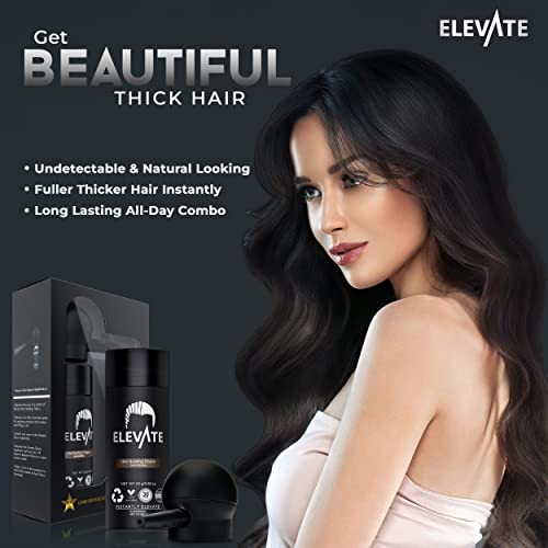 Elevate Hair Perfecting 2-In-1 Kit | Set Includes Natural Hair Thickening Fibers & Spray Applicator Pump Nozzle | Instantly Conceal & Thicken Thinning Or Balding Hair Areas For Men Women (Dark Brown) #TOP4