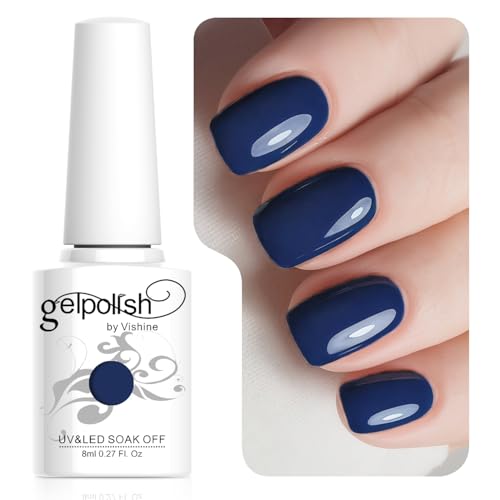 Vishine Vernis à ongles 8ml Semi-permanent Soak-off UV LED Nail Art Manucure Base Top Coat Bleu foncé #1520
