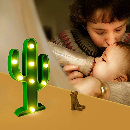 Qiaofei Led Cactus Light, Cute Cactus Night Table Lamp For Kids' Room Bedroom Party Garden Home Decorations (Green) #TOP2