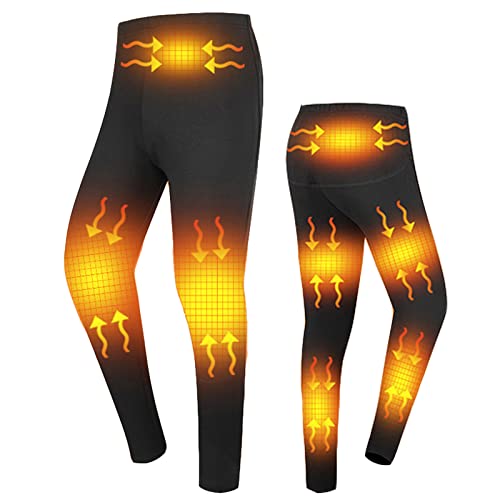 Heated Pants for Men, 16 Zones Fast Heating Thermal Underwear Pants, Adjustable Temperature, USB Electric,Black,XXL