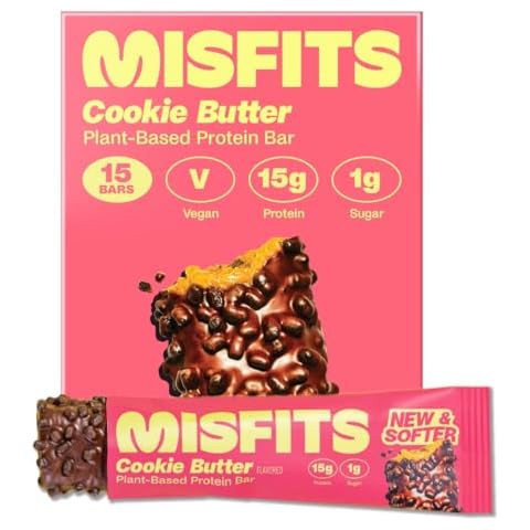 Misfits Vegan Protein Bars, Cookie Butter - Updated Recipe | Plant Based, Low Sugar & Carb, High Fiber Snacks | Pack of 15 Cover