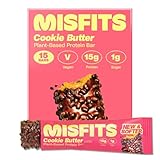 Misfits Vegan Protein Bars, Cookie Butter - Updated Recipe | Plant Based, Low Sugar & Carb, High Fiber Snacks | Pack of 15