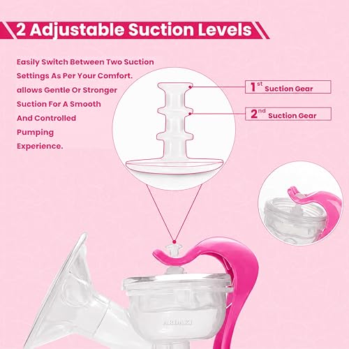 Image of ARDAKI Breast Pump for Feeding Mothers, 3 Level Suction Adjustment, Flexible Silicone Massage Cushion & Ergonomic Handle for Easy & Painless Breast Milk Expression, Manual Breast Pump, BPA Free (PINK)