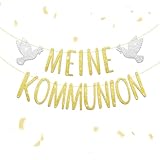 COMOOKA Kommunion Deko Kommunion Girlande Gold mit Glitzer Banner...