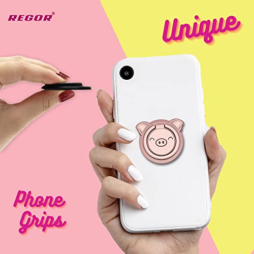 Image of Regor Finger Grip Holder | Cell Phone Stand for Hand & Back | Selfie & iPhone for Android Phone Desk - Pig Pink
