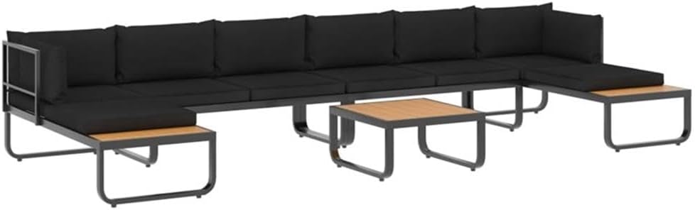 BOWERY HILL Contemporary Patio Sofa Set, Rustic Finish, Durable Aluminum Frame, Dark Gray and Brown Cushions, Modular Design for Outdoor Use, Fits 4 People, Includes Coffee Table and Cushions