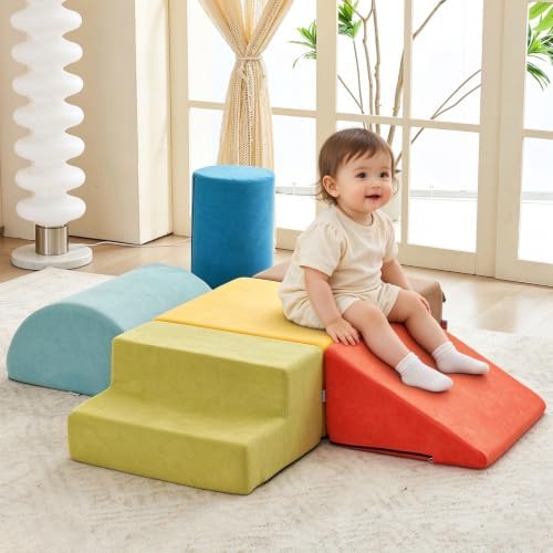 jela Kids Foam Climbing Blocks 6Pcs, Sponge Soft Play Equipment, Climbing Toys for Toddlers 1-5 Years Old, Indoor Soft Climbing Set for Kids