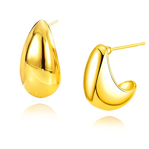 Chunky Hoop Earrings for Women 18K Real Gold Plated Lightweight Waterdrop Hoops Earrings Hypoallergenic Gifts for Women Girls (gold)