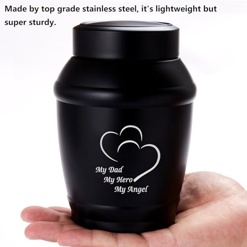 Image of Medium Sharing Urns for Human Ashes for Men / /Male /Dad /Father | 5.7 Inch Black Heart Urns for Human Ashes,Memorial Token Urn with Velvet Bag - A Perfect Tribute & Gift for Families