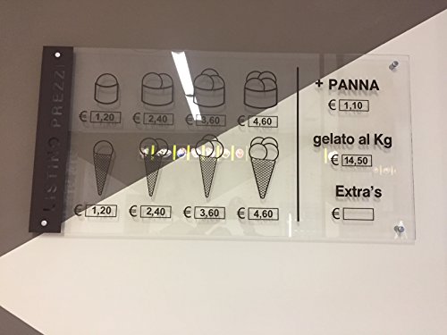Listino prezzi gelateria in PMMA trasparente