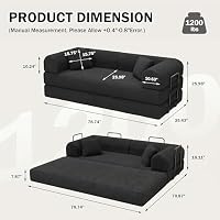 79" Convertible Futon Sofa Bed, Boneless Couch for Living Room, Black — image 2