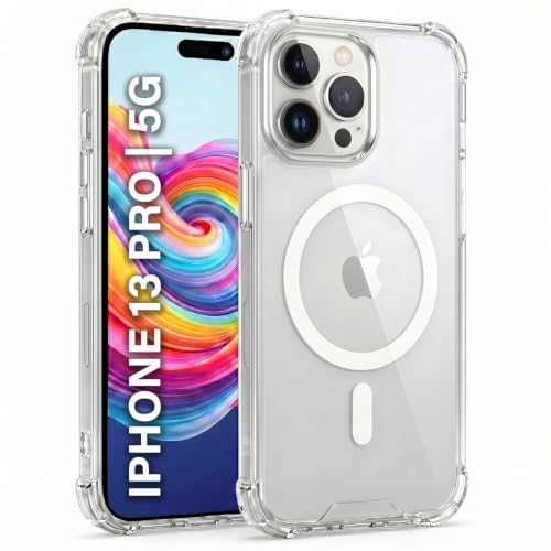 Image of TRUEUPGRADE Back Cover for iPhone 13 Pro Non Mag-Safe Transparent PC + TPU Bumper Case with Magnetic Print Shockproof Protection (Transparent Mag-Safe)