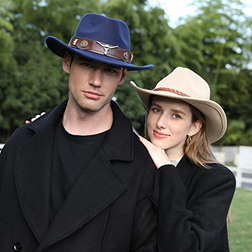 Image of QLAUCA 2 Pack Western Cowboy Hats for Women and Men Classic Felt Wide Brim Costume Cow Boy Hat Roll Up Brim Cowgirl Hat