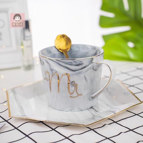 soulnioi Mr and Mrs Mugs Marble Couple Mug Sets Grey&Pink Cup, Gifts for Couple Engagement Bride and Groom (1pc Grey) - Image 4