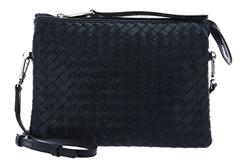Sac crossbody abro Leather Piuma Weaving Threefold Navy en cuir tressé bleu