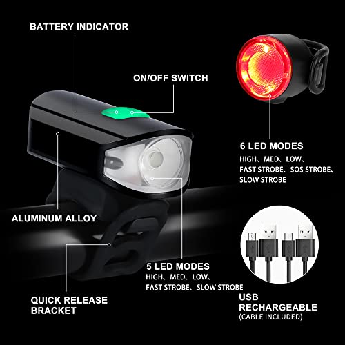 Bike Lights Set 1500Lm Usb Rechargeable Bicycle Headlight & Tail Light Waterproof 5 Lighting Modes Fits Bicycles For Road And Mountain(Cool Black) #TOP3