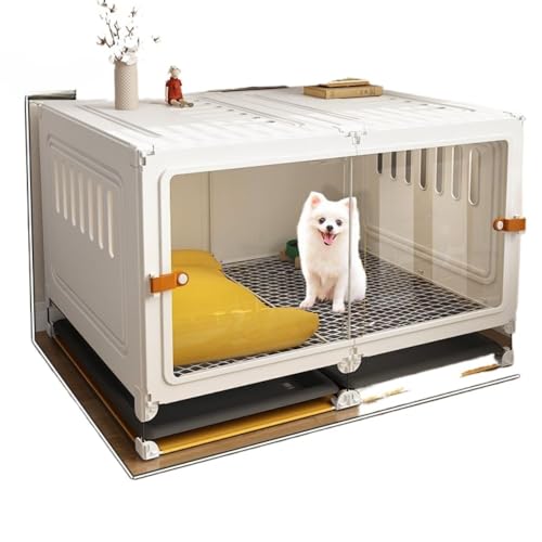 Yobuisg 小型犬用ゲージ 犬用ゲージ トイレ別 犬 ゲージ 小型犬 両側に分かれた広いリビングエリア中空デザインで通気性が良く足の詰まりを防ぎます 犬 ケージ 小さい 犬ゲージ プラスチック素材はお手入れが簡単です テディビションポメラニアンなどの小